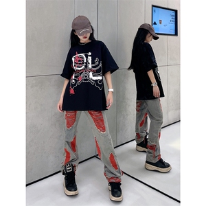 B221 新景秋装美式ins高街暗黑小众假破洞牛仔裤LK22039-P65控88图片