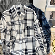 得物品质秋款男条纹格子长袖衬衫字母刺绣宽松衬衣外套CS164P40，男装衬衫，星座1013-1