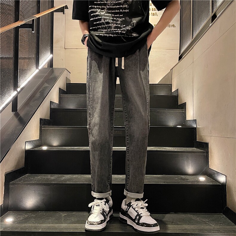 牛仔裤男夏季直筒阔腿九分裤水洗男士休闲裤子,男装牛仔裤,电商A409-1