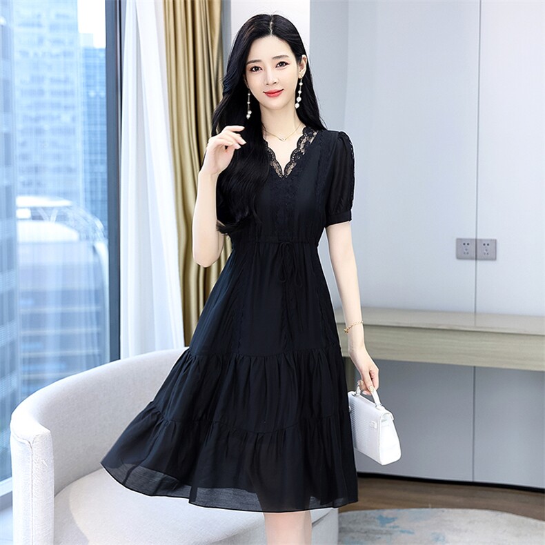 2025年夏季潮流时尚百搭优雅天丝花边连衣裙,女装连衣裙,臻衣坊