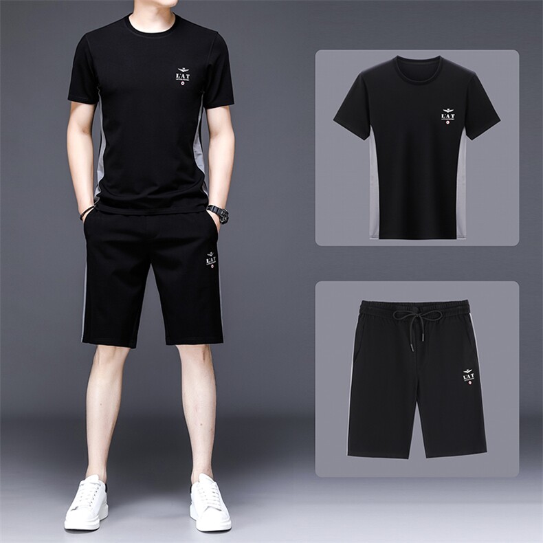 2023新款夏短袖t恤男polo衫圆领冰丝中年休闲时尚百搭三件套男装,男装休闲套装,电商B212（原钱塘6029）