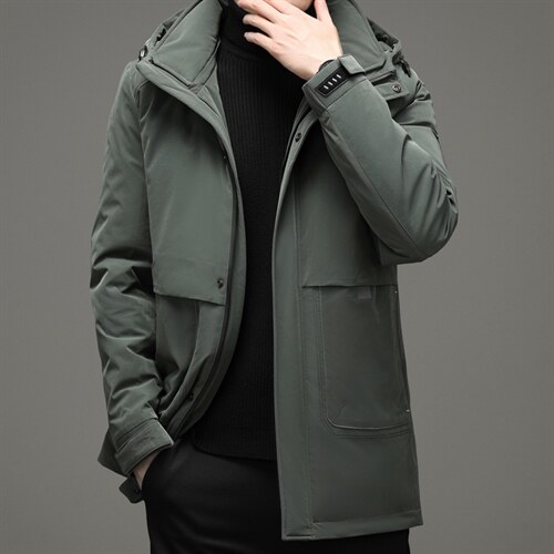 羽绒服男装中长款2023年冬新款连帽休闲百搭外套SNNYR86R315-P345，男装羽绒服，电商B212（原钱塘6029）