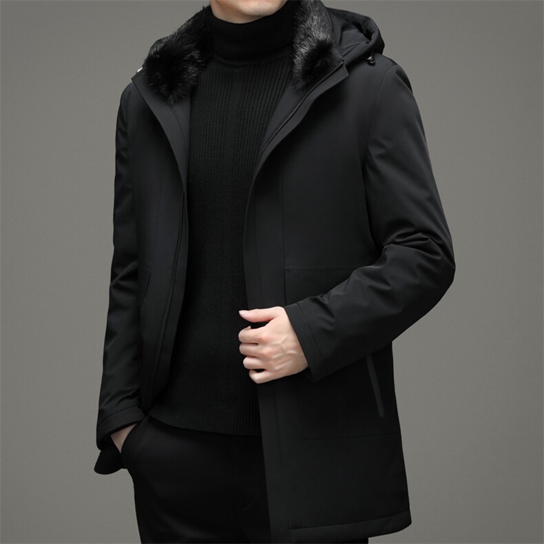 中年男防寒可拆卸水貂毛领外套可摘帽羽绒服男外套MYYL8872-P420,男装羽绒服,电商B212（原钱塘6029）