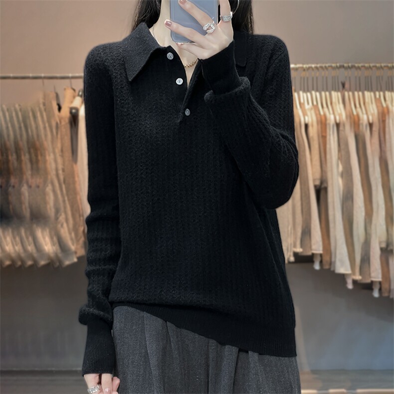 气质简约百搭秋冬季新款POLO领羊毛衫，女装羊毛衫，温贝羊绒