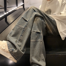 秋季新款美式微喇拼接打褶牛仔裤XZ604-KN21-P50控78，男装牛仔裤，星座604