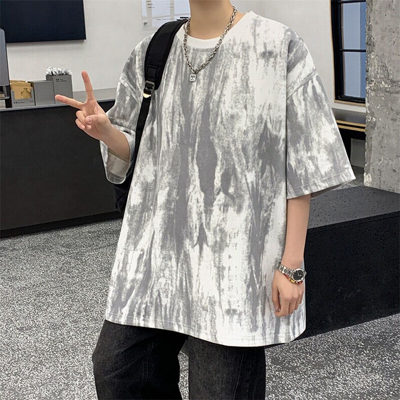 T217/特P30新品夏季扎染短袖T恤男女潮牌泼墨重磅t恤宽松大码上衣,男装T恤,电商基地A050