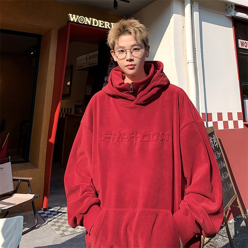 凹凸印花冬季潮流宽松加绒保暖打底衫双面奥粒绒卫衣男-WY-37-P70,男装卫衣,电商A020