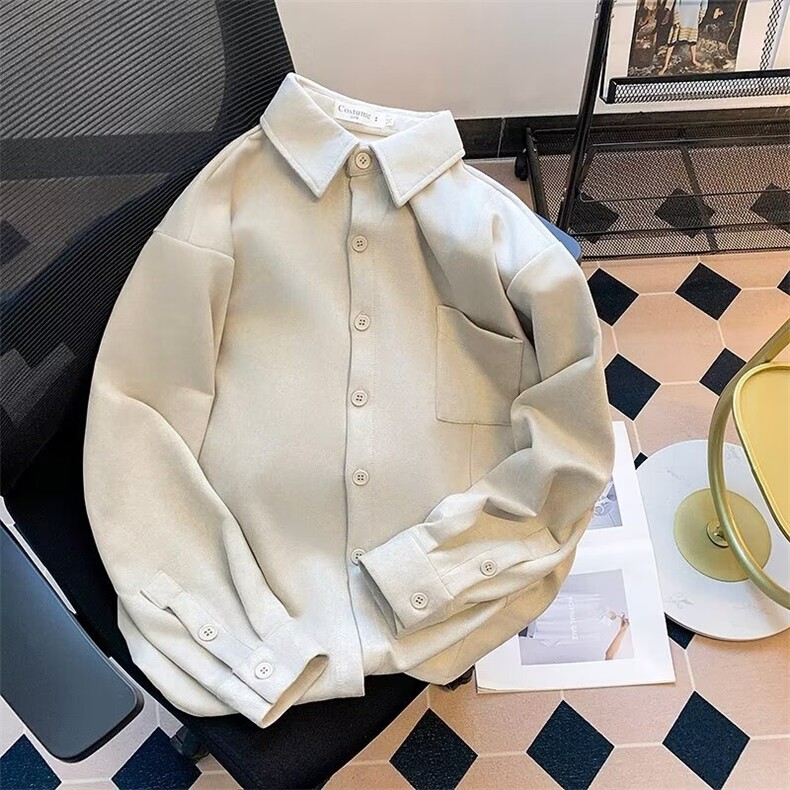 麂皮绒长袖衬衫男韩版痞帅春秋季宽松潮流免烫衬衣服外套C696/P56,男装衬衫,星座506B