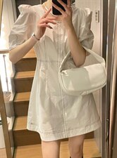 明线收腰连衣裙，女装连衣裙，BLACK