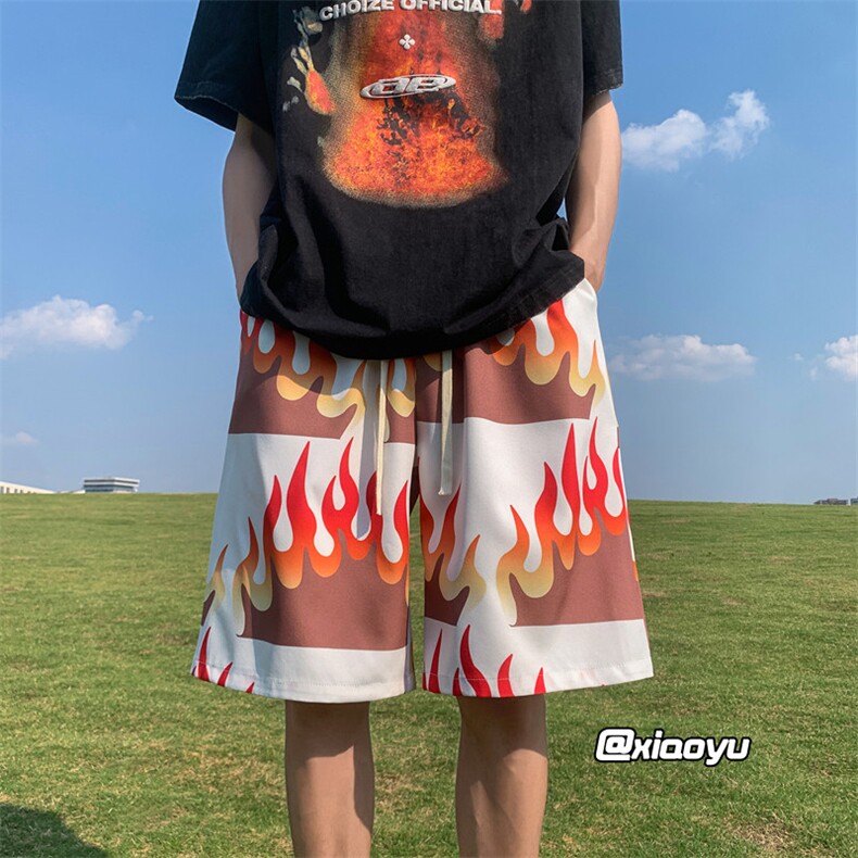 XZ616夏季新款满印火焰冰丝五分裤休闲沙滩裤TY882P25控39,男装休闲裤,星座512A（原616）