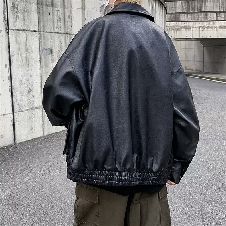 港风秋款男皮夹克工装大口袋纹路宽松休闲皮外套JK906P75,男装夹克,星座1013-1