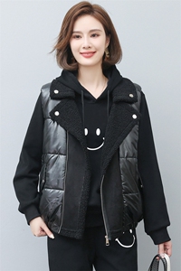 新款春秋冬装毛皮一体马甲女翻领拉链钮扣棉衣女图片
