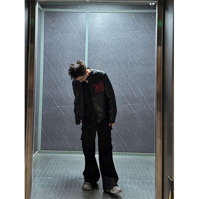 网络图现货复古潮牌街头撞色拼接皮夹克外套RCS913-P85,男装夹克,星座1005-4
