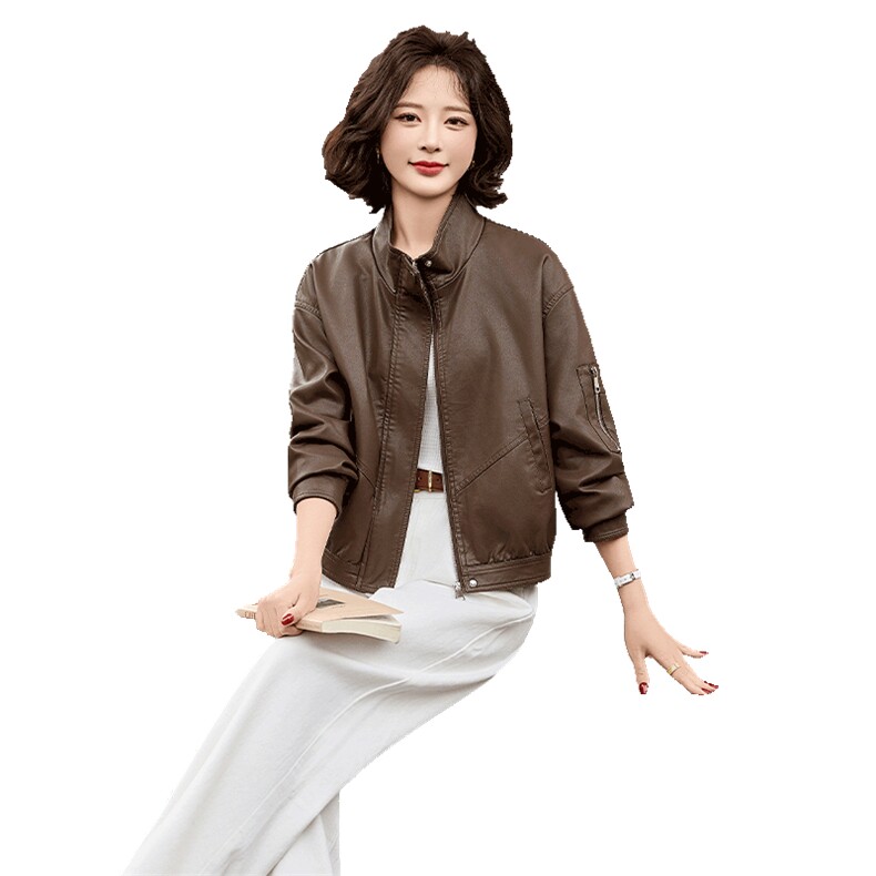 BAO引流海宁仿真皮皮衣女外套短款春装新款休闲气质仿绵羊皮夹克,女装皮衣,跑量工厂店
