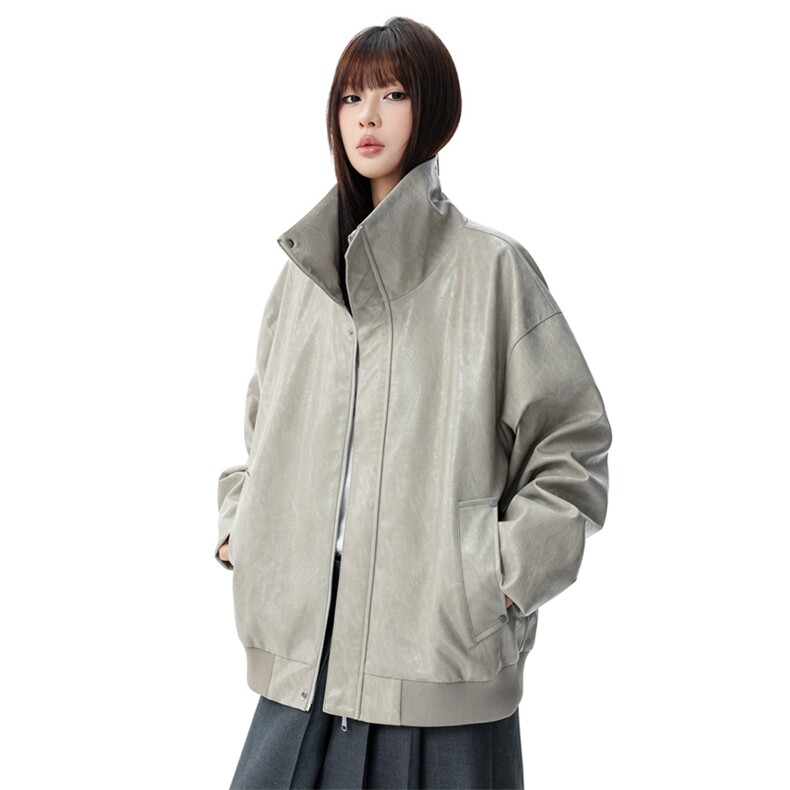 春季潮牌皮衣美式复古情侣翻领PU皮休闲宽松皮夹克外套JK0263-P78,男装夹克,星座308B-2