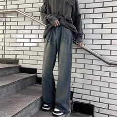 美式复古高街慵懒宽松阔腿牛仔裤女秋冬直筒拖地裤子RK1135-P45，男装牛仔裤，星座412