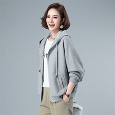 2022年春季新款潮长袖卫衣女连帽衫韩版宽松显瘦短外套女士开衫棉，女装卫衣/绒衫，简韵佳