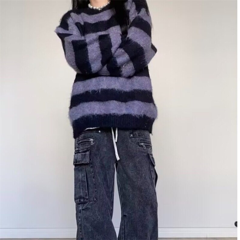 美式复古做旧牛仔裤女早春2025新款春秋款松紧腰宽松工装阔腿裤子,女装休闲裤,星座506A