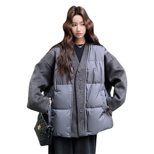 已出大货呢料拼接假两件套90羽绒服2C300-2565-P275-K418图片