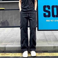 米灰色冰丝弯刀裤男款潮牌夏季薄款速干防晒裤伞兵工装裤休闲长裤，男装防晒衣，星座506A
