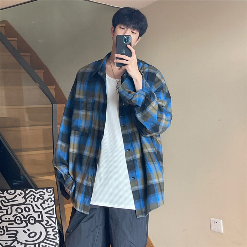 美式复古撞色格子防晒衬衫男长袖薄款vintage衬衣外套CS101，男装防晒衣，星座1116A（原606A-3）