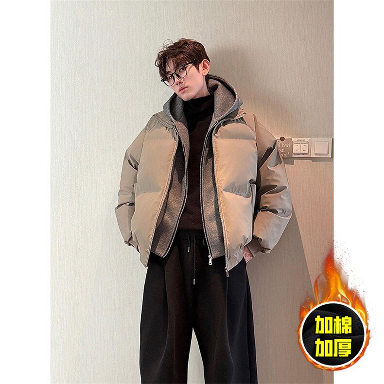 现货高品质重磅工艺美式高街假两件PU皮棉衣男女加厚棉服外套，男装棉衣，电商A443