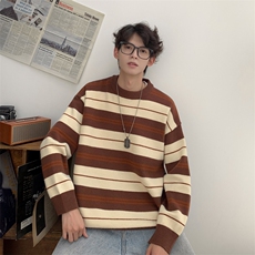 秋季新款港风vibe潮流条纹套头圆领毛衣insXZ608-M2155-P60控78，男装针织衫/毛衣，星座608(原A046)