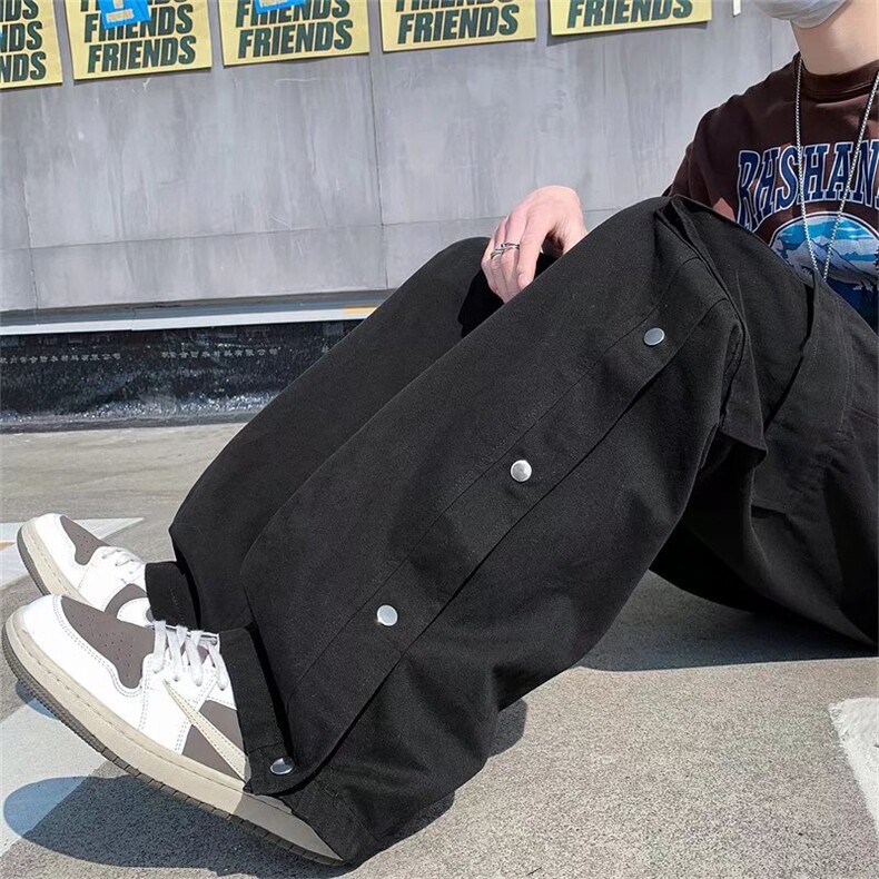 工装裤子男春季美式ins潮流高街排扣休闲裤cityboy日系卡其色长裤,男装休闲裤,星座601-2
