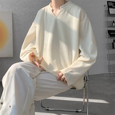 8XL-M长袖打底衫T恤V领针织体恤麦穗条卫衣加肥加大码TX3102特P35，男装T恤，电商B238