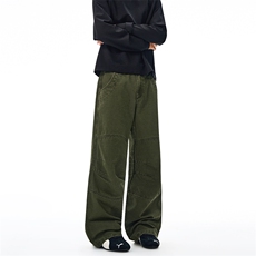 2025秋冬新款三色褶皱复古水洗休闲裤男直筒宽松百搭伞兵长裤子，男装休闲裤，星座301D-3