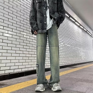复古高街vibe做旧口袋工装牛仔裤男女直筒微喇休闲长裤子CK107图片