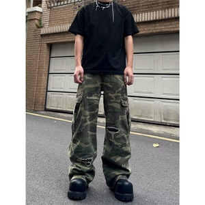 美式hiphop迷彩裤男高街潮牌痞帅宽松微喇休闲工装裤 KX421图片