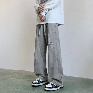 2024新款美式破洞牛仔裤宽松直筒做旧水洗潮牌男现货 K8151-P47图片