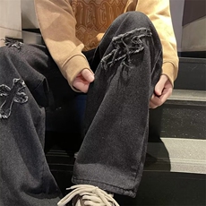 高街vibe风美式街头水洗牛仔裤男宽松直筒男裤子秋季长裤N489-p43，男装牛仔裤，星座1008-1