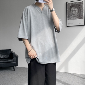 8XL-M短袖t恤男款夏季薄款垂感小V领七分袖加肥加大码DT005特P20图片