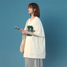 中性风2022夏季设计感字母棋盘格印花情侣T恤T1085P25控38，女装T恤，A247A