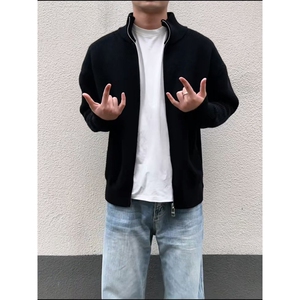 重磅秋冬北极绒双拉链毛衣开衫美式复古休闲慵懒风宽松针织衫外套图片
