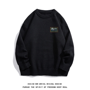 白底22秋冬新款潮流小标印花保暖圆领套头毛衣M1054P50控68，男装针织衫/毛衣，电商A247-1