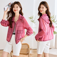 休闲轻薄防晒衣女夏2025新款韩版时尚百搭宽松显瘦连帽透气短外套，女装防晒衣，以桐