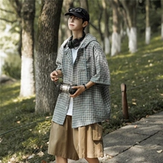 F176P42高级感工装夹克小香风外套2024新款春季格纹衬衫男款，男装夹克，星座512-6