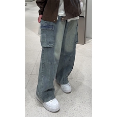 秋季新款工装大口袋牛仔裤男款美式复古直筒长裤子-A1158TP55控88，男装牛仔裤，电商B241