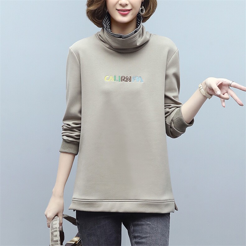 时尚宽松半高领字母印花加绒卫衣女款春装新款,女装卫衣/绒衫,丽影随形