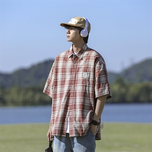 美式复古设计感潮流衬衣男夏季新款格子短袖衬衫 现货 W8230-P38图片