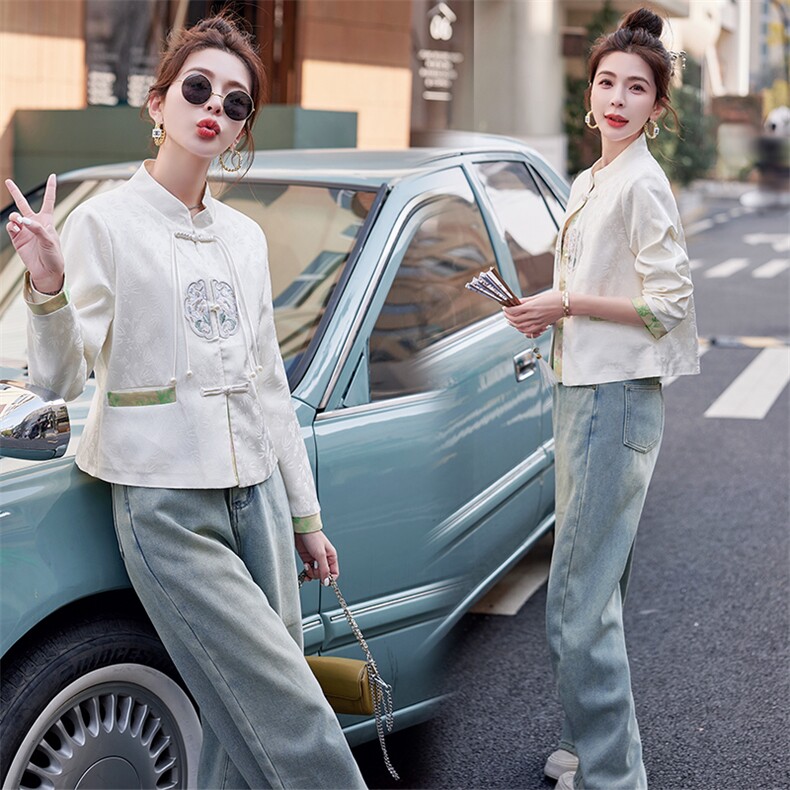小个子新中式国风潮外套女短款2025春季新款盘扣刺绣拼色休闲唐装,女装短外套,悦祺