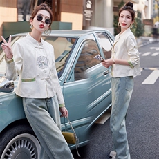 小个子新中式国风潮外套女短款2025春季新款盘扣刺绣拼色休闲唐装，女装短外套，悦祺