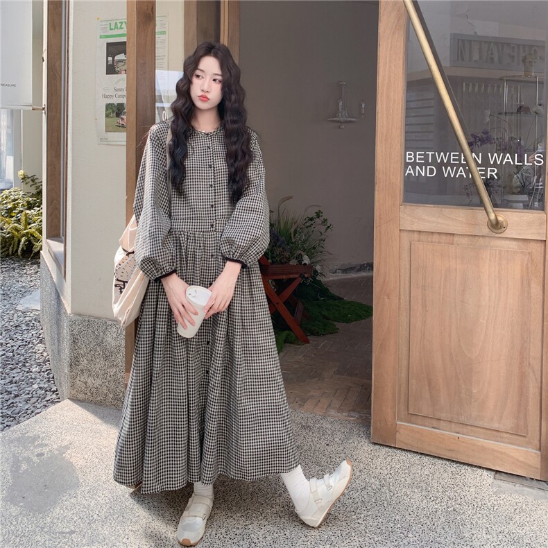 【现货】经典格子长袖连衣裙2D145-Y8835-P135控198,女装连衣裙,2D145