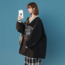 中性风2026秋季新款港风趣味印花设计感情侣卫衣夹克JK903p65控88，男装夹克，A247A