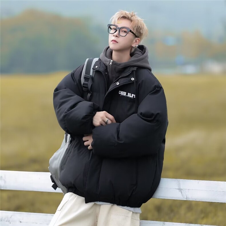 2024年美式高街棉服男冬季假两件加厚棉衣休闲复古棉袄图片