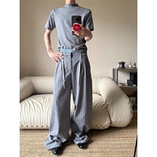 W10189-P55网图现货美式复古cleanfit灰色格纹休闲裤宽松阔腿裤，男装休闲裤，星座1608