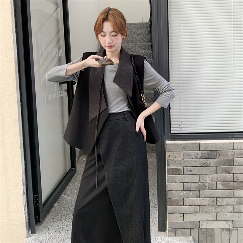 不规则牛仔拼接马甲套装裙女秋季2025新款高级感气质半身裙两件套,女装套装/套裙,2C255